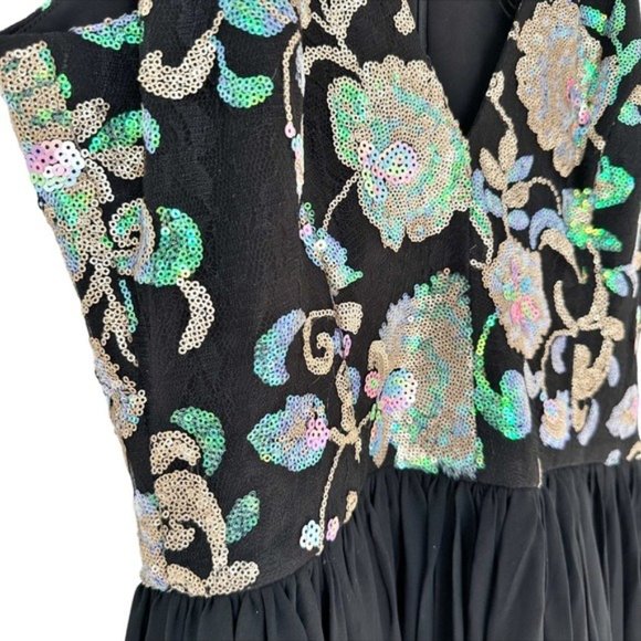 Dress The Population Adriana Sequin Bodice Floral V Neck Gown Size XL NWT - Picture 7 of 12